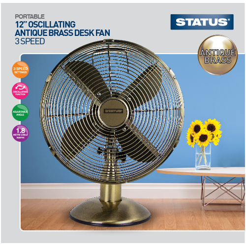 Status 12" High Quality Antique (bronze) Desk Fan  Radford Vac Centre