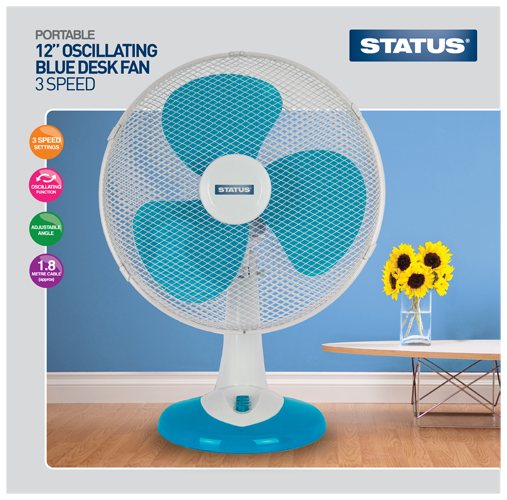 Status 12" High Quality Aqua (Blue) Desk Fan  Radford Vac Centre