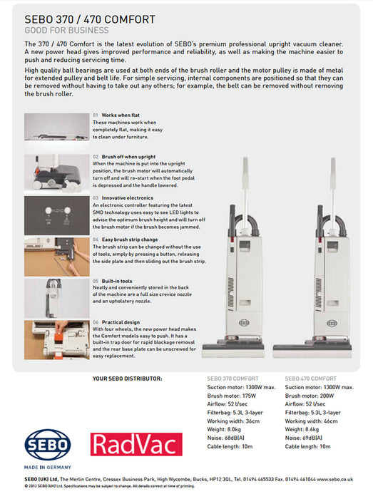 SEBO 370 COMFORT Upright Vacuum Cleaner 90703AM  Radford Vac Centre  - 5