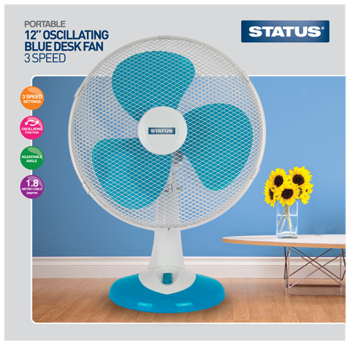 Status 12" High Quality Aqua (Blue) Desk Fan  Radford Vac Centre 