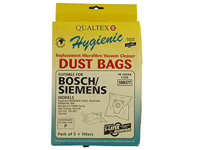 Microfibre dust bags X5 - Suitable for Bosch & Siemens. Equivalent to type P bags  Radford Vac Centre  - 1